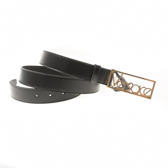 NWT $425 Black Leather Versace Belt w/ Gold Buckle - Picture 1 of 9